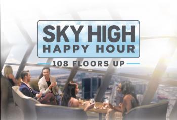 Sky High Happy Hour Sky High Happy Hour with photo of view and four people drinking